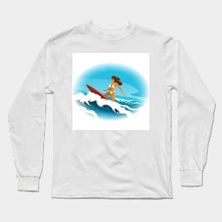 Surfing woman illustration Long Sleeve T-Shirt